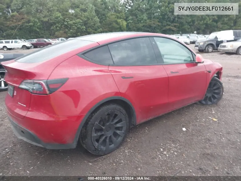 5YJYGDEE3LF012661 2020 Tesla Model Y