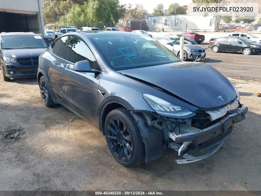 2020 Tesla Model Y Long Range Dual Motor All-Wheel Drive/Performance Dual Motor All-Wheel Drive VIN: 5YJYGDEF0LF023920 Lot: 40340230