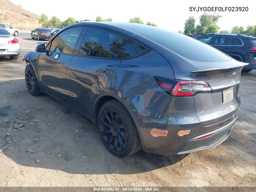 2020 Tesla Model Y Long Range Dual Motor All-Wheel Drive/Performance Dual Motor All-Wheel Drive VIN: 5YJYGDEF0LF023920 Lot: 40340230