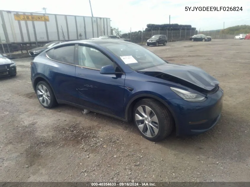 2020 Tesla Model Y Long Range Dual Motor All-Wheel Drive VIN: 5YJYGDEE9LF026824 Lot: 40354633