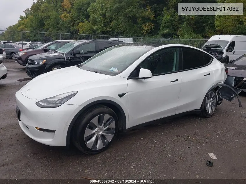 2020 Tesla Model Y Long Range Dual Motor All-Wheel Drive VIN: 5YJYGDEE8LF017032 Lot: 40367342