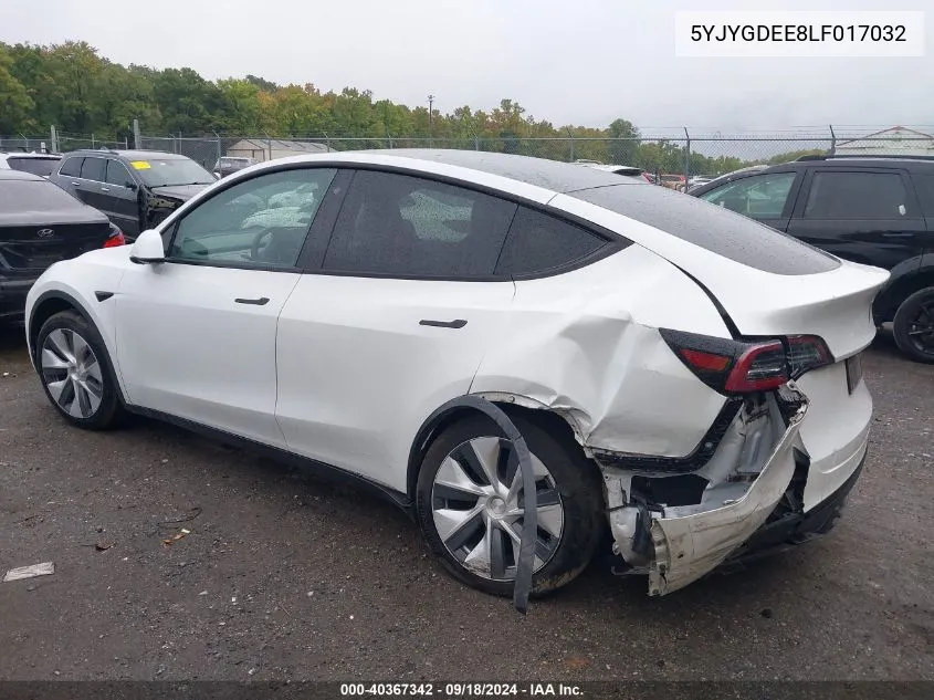 2020 Tesla Model Y Long Range Dual Motor All-Wheel Drive VIN: 5YJYGDEE8LF017032 Lot: 40367342