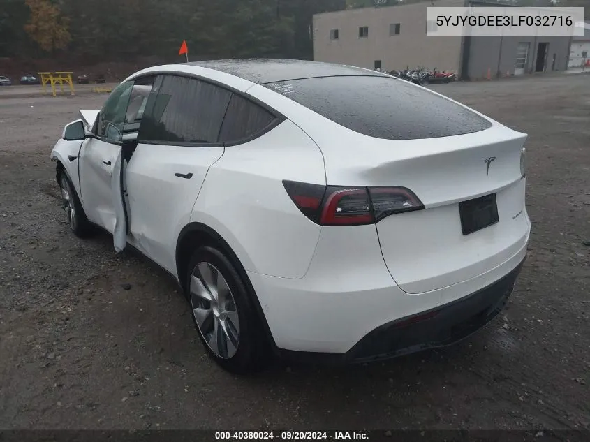 2020 Tesla Model Y Long Range Dual Motor All-Wheel Drive VIN: 5YJYGDEE3LF032716 Lot: 40380024