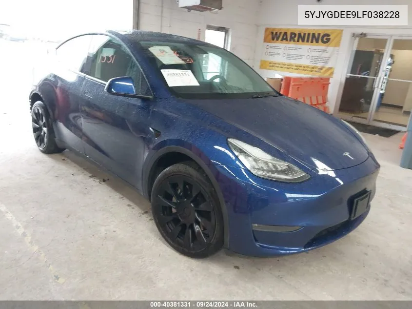 2020 Tesla Model Y Long Range Dual Motor All-Wheel Drive VIN: 5YJYGDEE9LF038228 Lot: 40381331