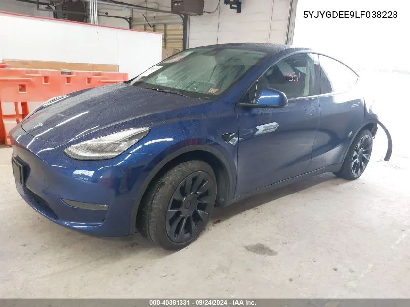 2020 Tesla Model Y Long Range Dual Motor All-Wheel Drive VIN: 5YJYGDEE9LF038228 Lot: 40381331