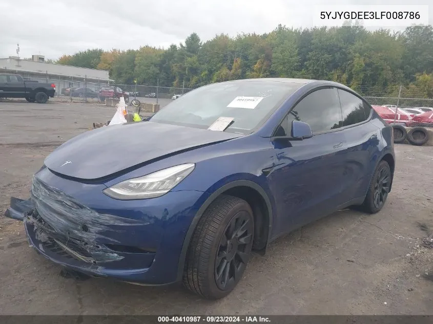 2020 Tesla Model Y Long Range Dual Motor All-Wheel Drive VIN: 5YJYGDEE3LF008786 Lot: 40410987