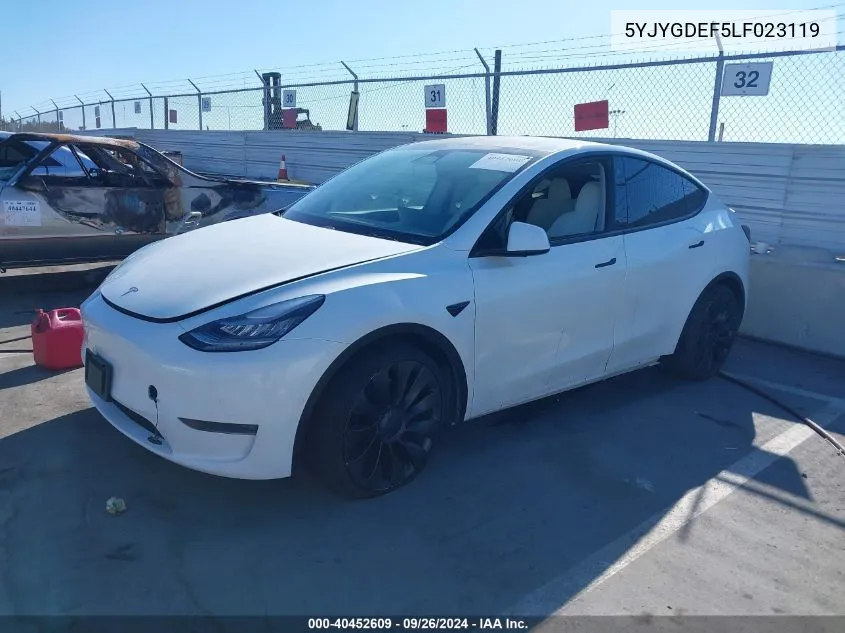 2020 Tesla Model Y Long Range Dual Motor All-Wheel Drive/Performance Dual Motor All-Wheel Drive VIN: 5YJYGDEF5LF023119 Lot: 40452609