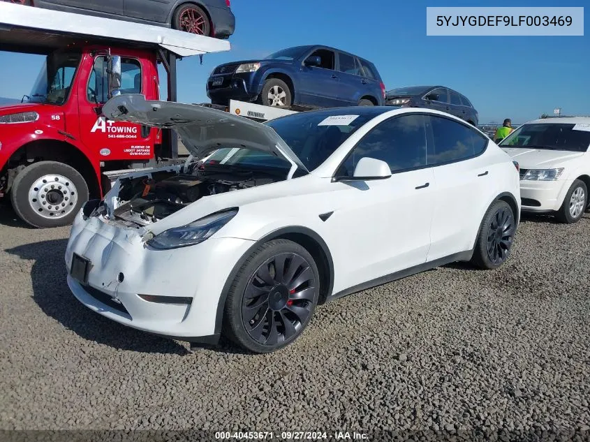 2020 Tesla Model Y Long Range Dual Motor All-Wheel Drive/Performance Dual Motor All-Wheel Drive VIN: 5YJYGDEF9LF003469 Lot: 40453671