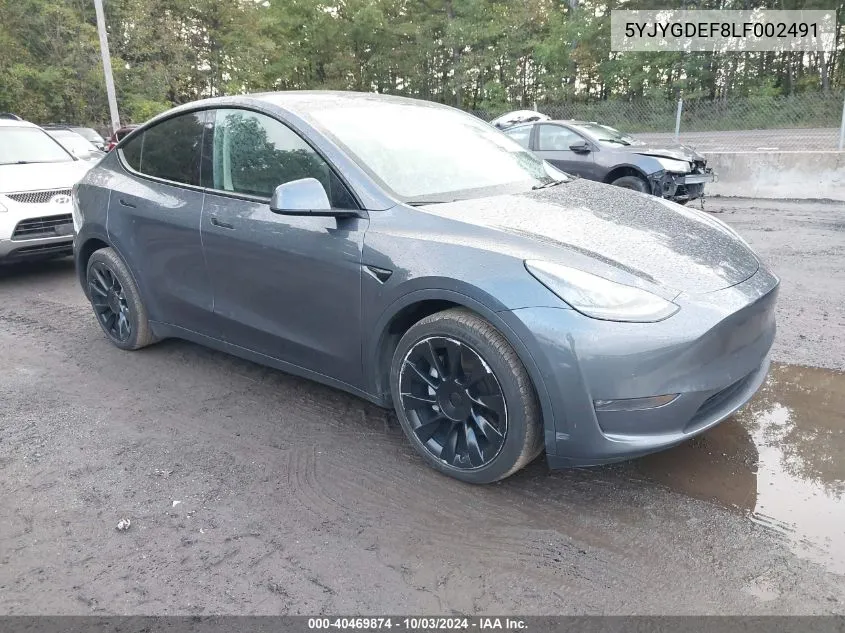 2020 Tesla Model Y Long Range Dual Motor All-Wheel Drive/Performance Dual Motor All-Wheel Drive VIN: 5YJYGDEF8LF002491 Lot: 40469874