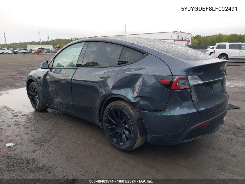 2020 Tesla Model Y Long Range Dual Motor All-Wheel Drive/Performance Dual Motor All-Wheel Drive VIN: 5YJYGDEF8LF002491 Lot: 40469874