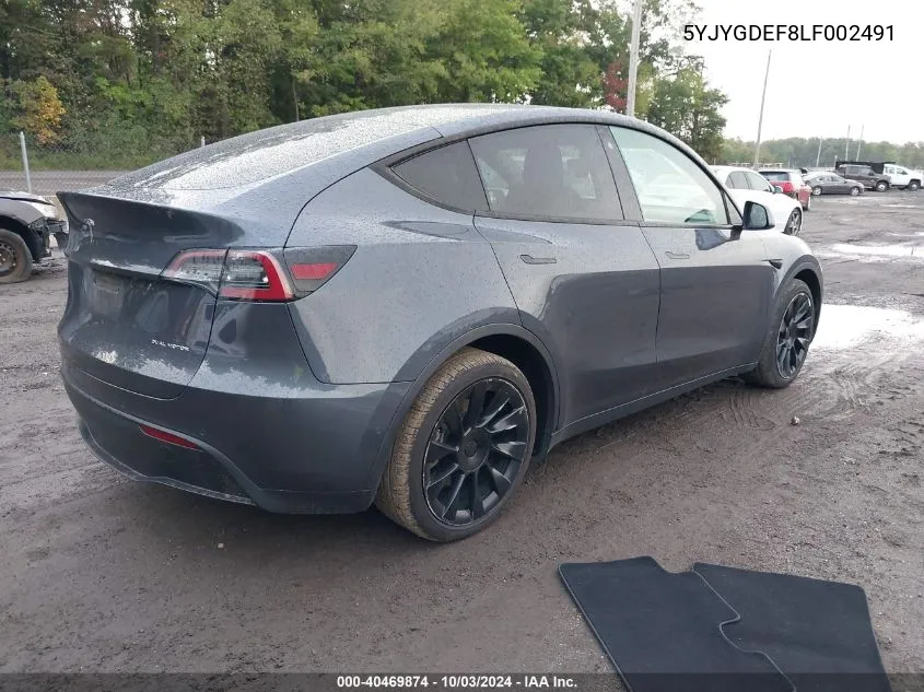 2020 Tesla Model Y Long Range Dual Motor All-Wheel Drive/Performance Dual Motor All-Wheel Drive VIN: 5YJYGDEF8LF002491 Lot: 40469874