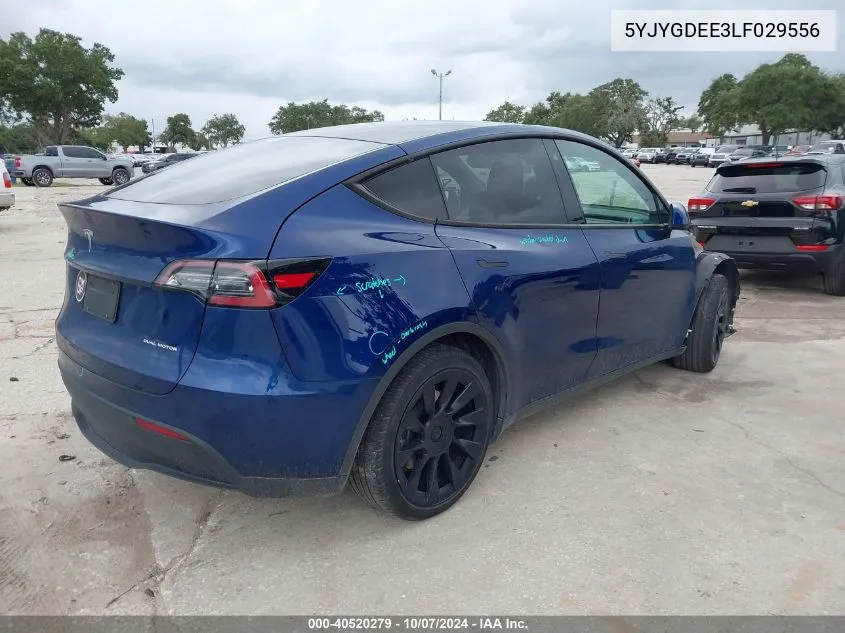 2020 Tesla Model Y Long Range Dual Motor All-Wheel Drive VIN: 5YJYGDEE3LF029556 Lot: 40520279