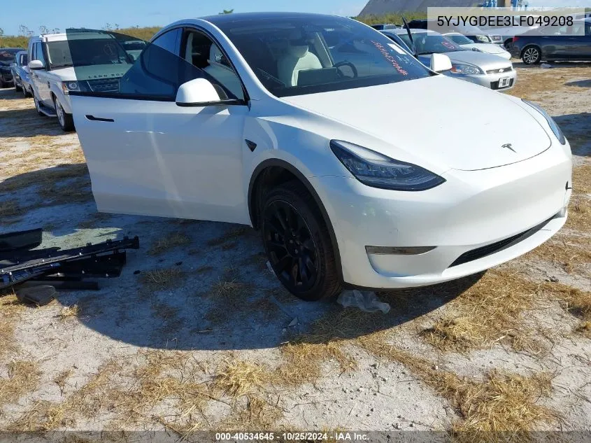 2020 Tesla Model Y Long Range Dual Motor All-Wheel Drive VIN: 5YJYGDEE3LF049208 Lot: 40534645