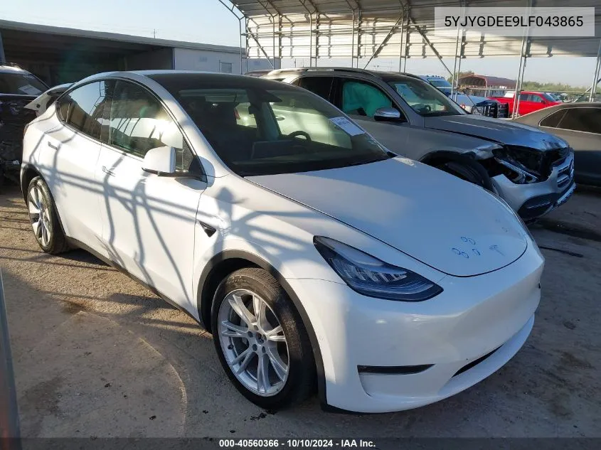 2020 Tesla Model Y Long Range Dual Motor All-Wheel Drive VIN: 5YJYGDEE9LF043865 Lot: 40560366