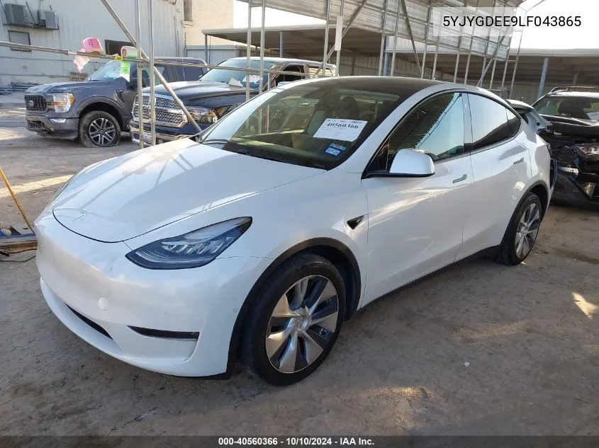 2020 Tesla Model Y Long Range Dual Motor All-Wheel Drive VIN: 5YJYGDEE9LF043865 Lot: 40560366