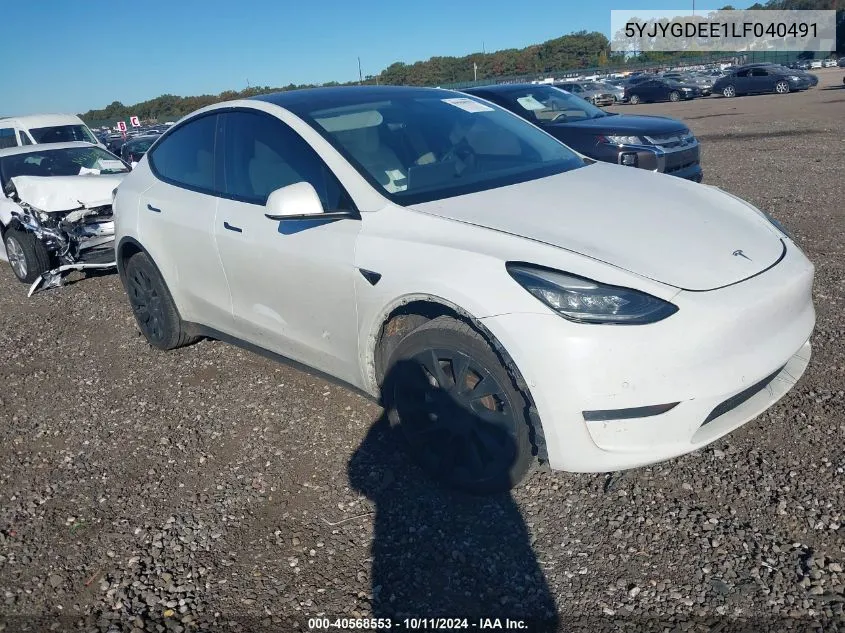 2020 Tesla Model Y VIN: 5YJYGDEE1LF040491 Lot: 40568553