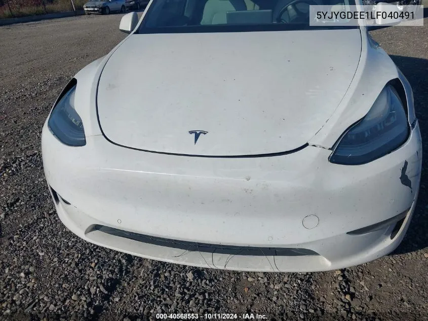 2020 Tesla Model Y VIN: 5YJYGDEE1LF040491 Lot: 40568553