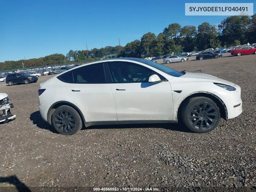 2020 Tesla Model Y VIN: 5YJYGDEE1LF040491 Lot: 40568553