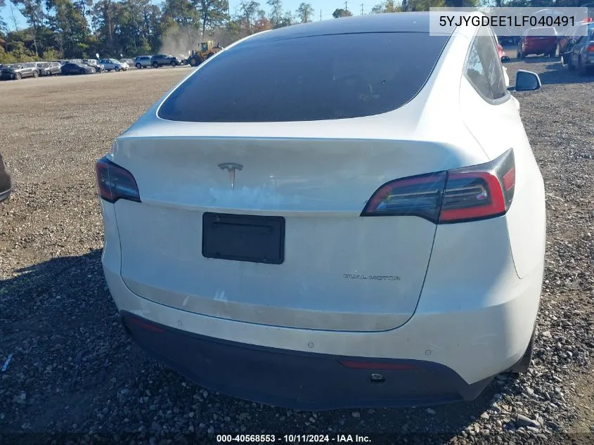 2020 Tesla Model Y VIN: 5YJYGDEE1LF040491 Lot: 40568553