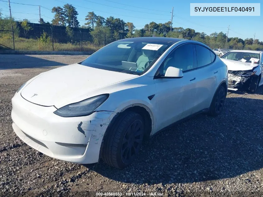 2020 Tesla Model Y VIN: 5YJYGDEE1LF040491 Lot: 40568553