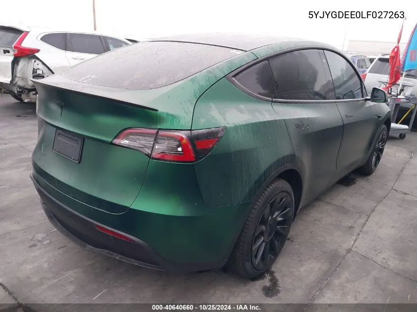 2020 Tesla Model Y Long Range Dual Motor All-Wheel Drive VIN: 5YJYGDEE0LF027263 Lot: 40640660