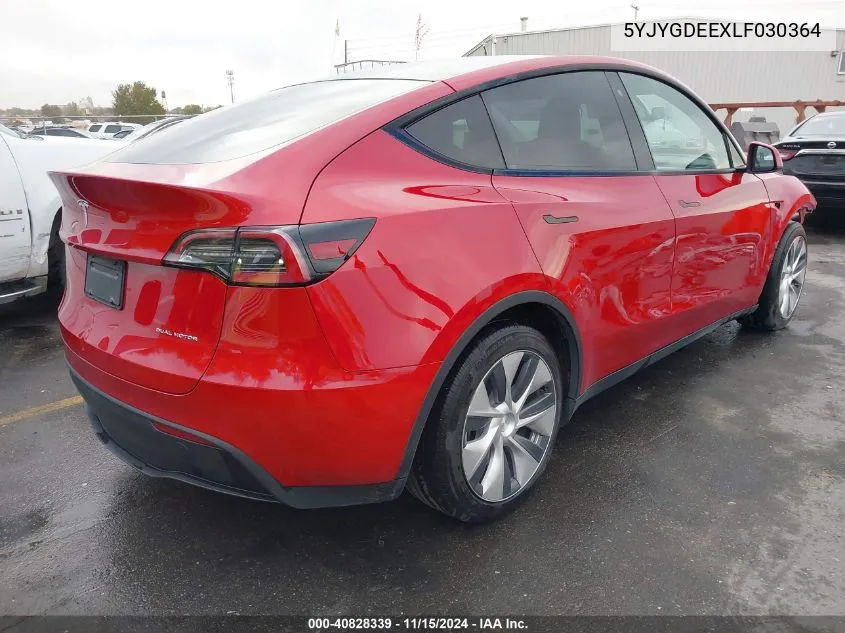 2020 Tesla Model Y Long Range Dual Motor All-Wheel Drive VIN: 5YJYGDEEXLF030364 Lot: 40828339