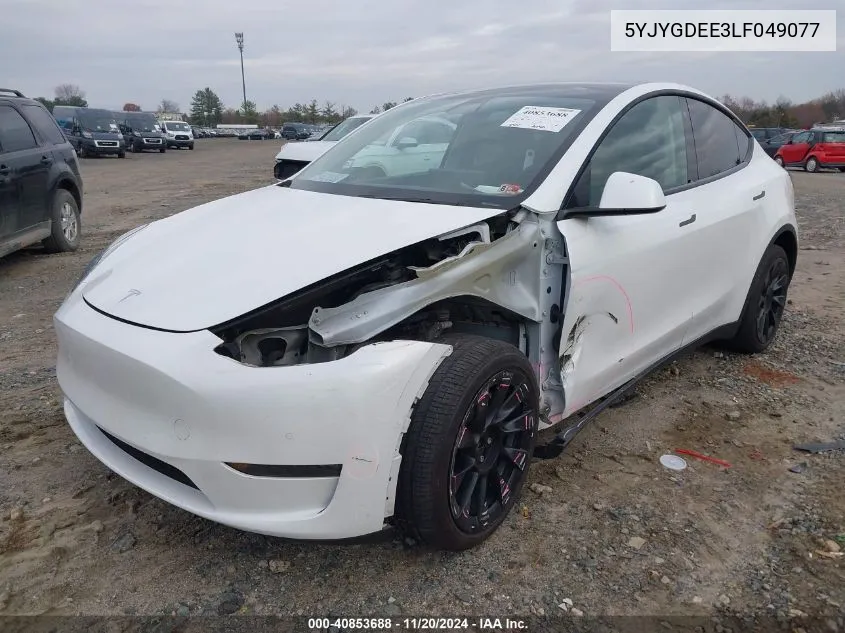 2020 Tesla Model Y Long Range Dual Motor All-Wheel Drive VIN: 5YJYGDEE3LF049077 Lot: 40853688