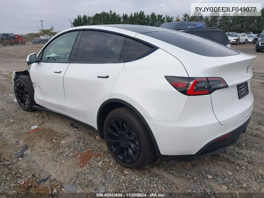 2020 Tesla Model Y Long Range Dual Motor All-Wheel Drive VIN: 5YJYGDEE3LF049077 Lot: 40853688