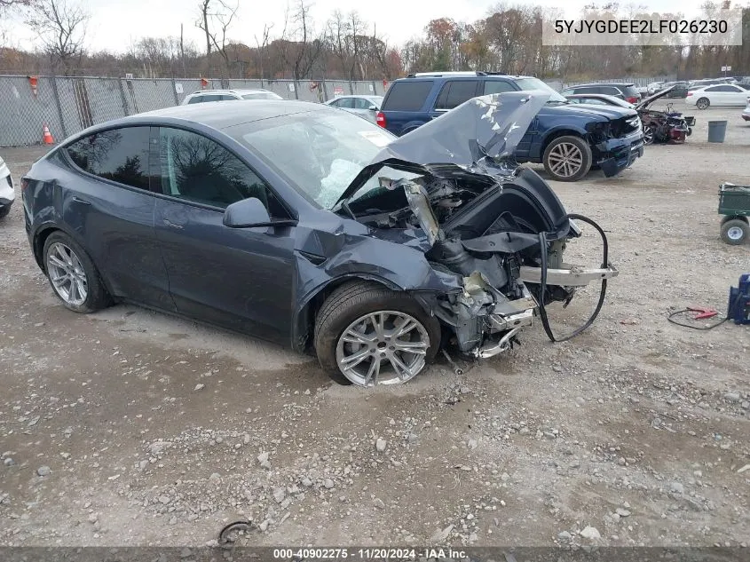 2020 Tesla Model Y Long Range Dual Motor All-Wheel Drive VIN: 5YJYGDEE2LF026230 Lot: 40902275