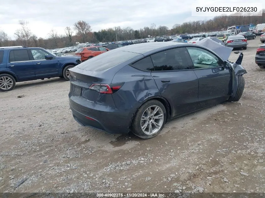 2020 Tesla Model Y Long Range Dual Motor All-Wheel Drive VIN: 5YJYGDEE2LF026230 Lot: 40902275