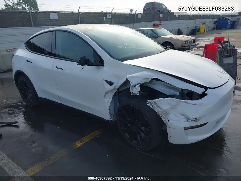 2020 Tesla Model Y Long Range Dual Motor All-Wheel Drive VIN: 5YJYGDEE3LF033283 Lot: 40907392