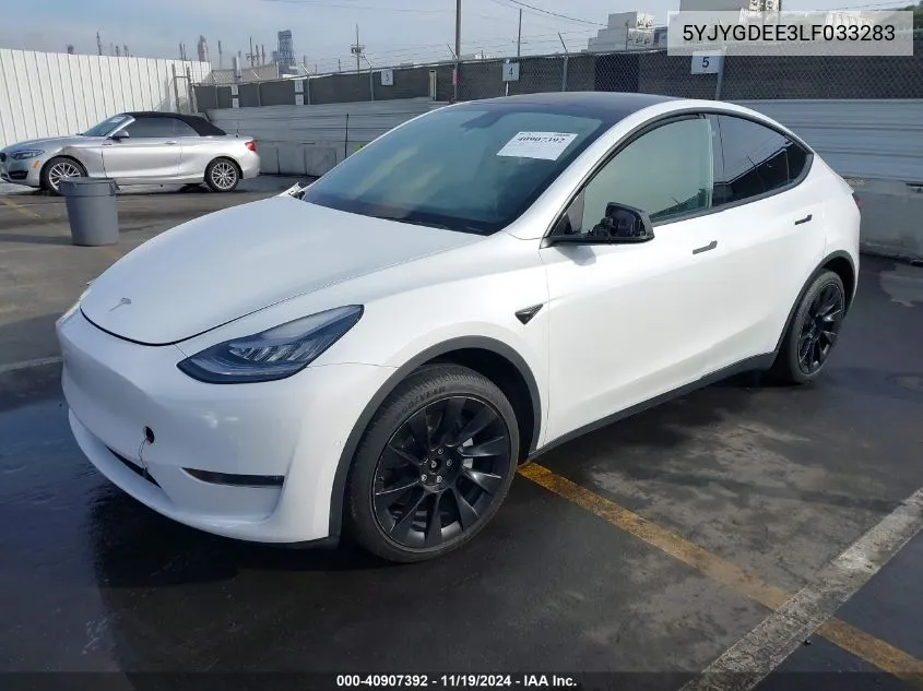 2020 Tesla Model Y Long Range Dual Motor All-Wheel Drive VIN: 5YJYGDEE3LF033283 Lot: 40907392