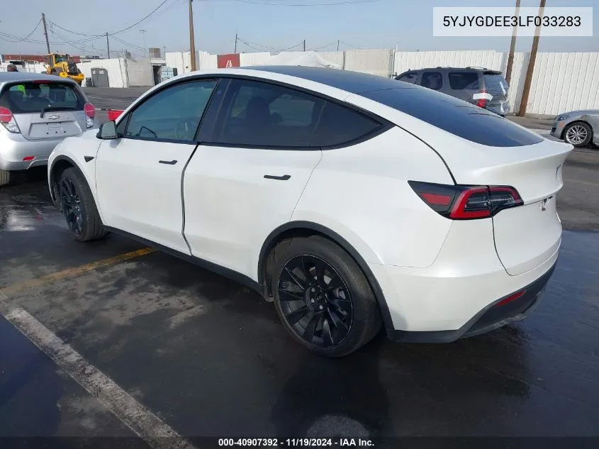 2020 Tesla Model Y Long Range Dual Motor All-Wheel Drive VIN: 5YJYGDEE3LF033283 Lot: 40907392