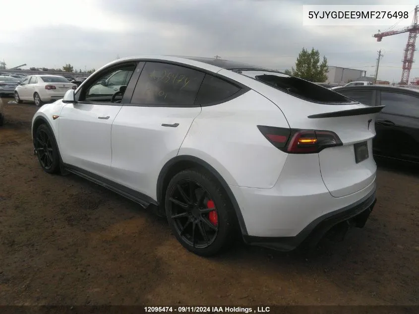 2021 Tesla Model Y VIN: 5YJYGDEE9MF276498 Lot: 12095474