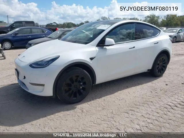 2021 Tesla Model Y VIN: 5YJYGDEE3MF080119 Lot: 12142838