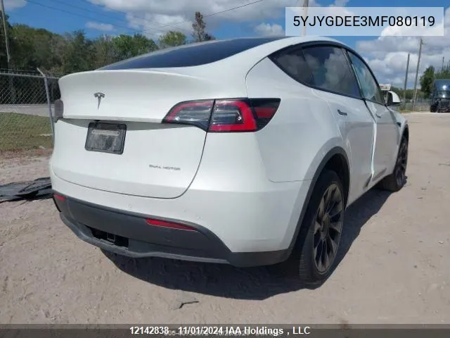 2021 Tesla Model Y VIN: 5YJYGDEE3MF080119 Lot: 12142838