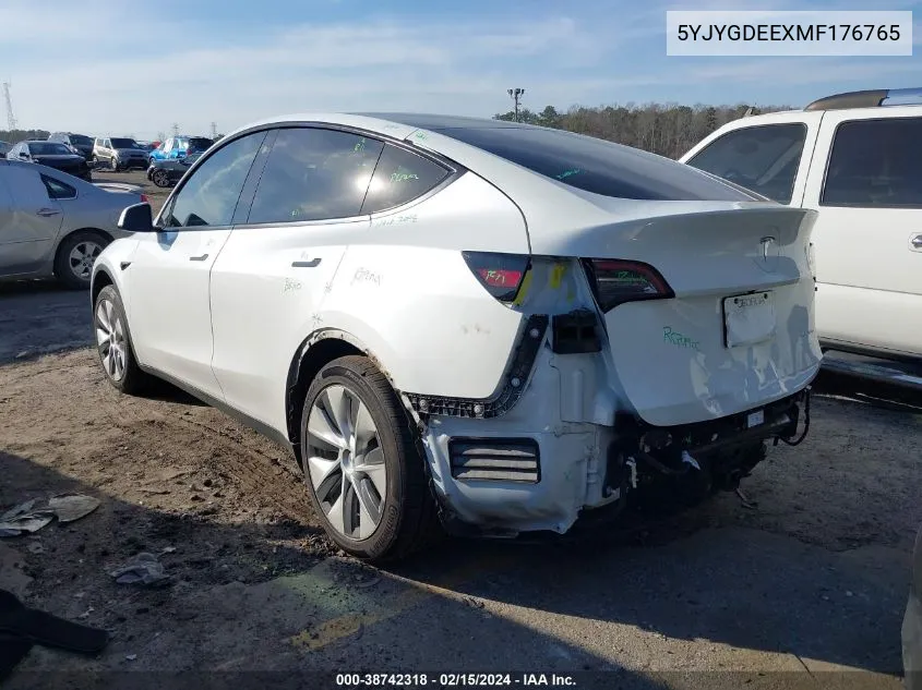 2021 Tesla Model Y Long Range Dual Motor All-Wheel Drive VIN: 5YJYGDEEXMF176765 Lot: 38742318