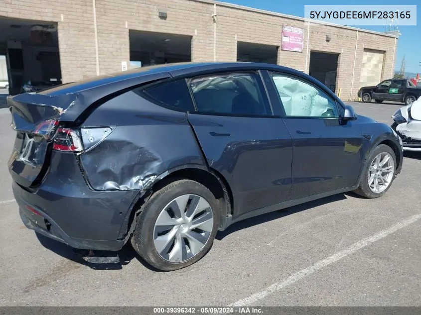 2021 Tesla Model Y Long Range Dual Motor All-Wheel Drive VIN: 5YJYGDEE6MF283165 Lot: 39396342