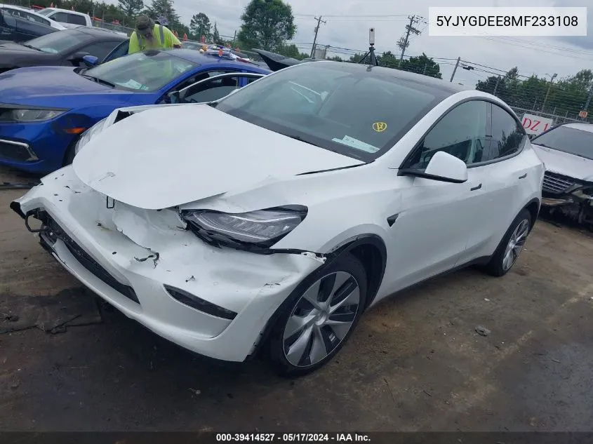 2021 Tesla Model Y Long Range Dual Motor All-Wheel Drive VIN: 5YJYGDEE8MF233108 Lot: 39414527