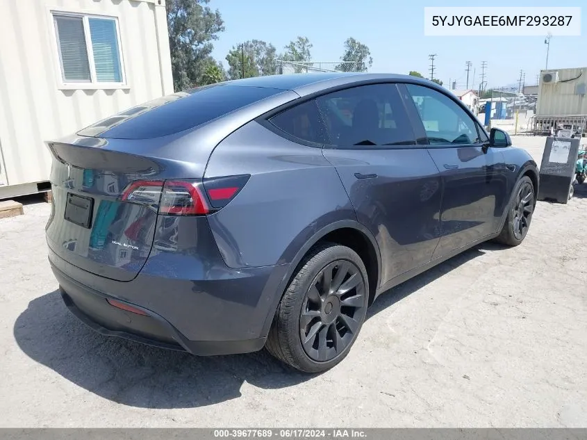 2021 Tesla Model Y Long Range Dual Motor All-Wheel Drive VIN: 5YJYGAEE6MF293287 Lot: 39677689