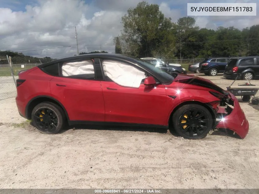 2021 Tesla Model Y Long Range Dual Motor All-Wheel Drive VIN: 5YJYGDEE8MF151783 Lot: 39685941