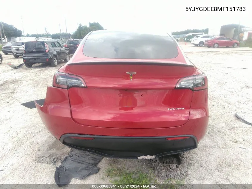 2021 Tesla Model Y Long Range Dual Motor All-Wheel Drive VIN: 5YJYGDEE8MF151783 Lot: 39685941