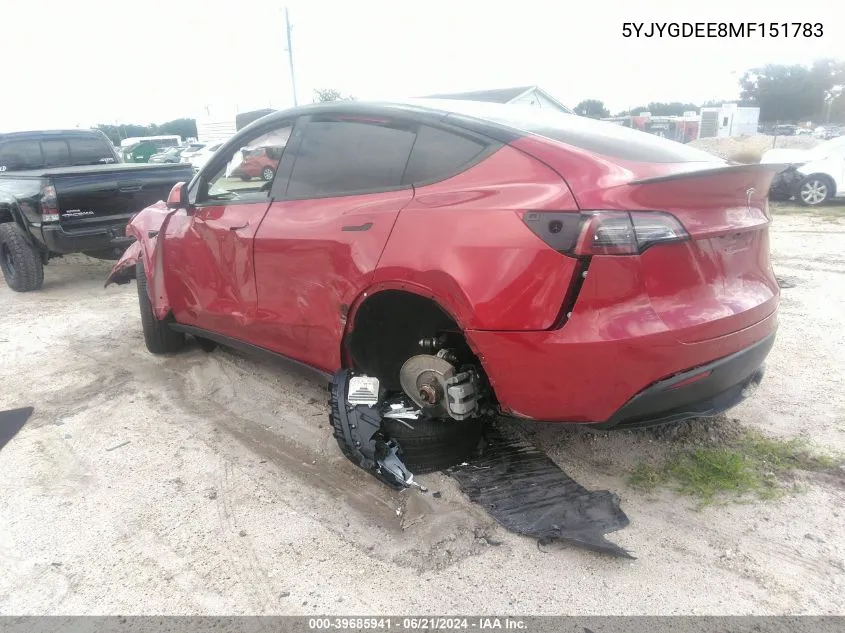 2021 Tesla Model Y Long Range Dual Motor All-Wheel Drive VIN: 5YJYGDEE8MF151783 Lot: 39685941