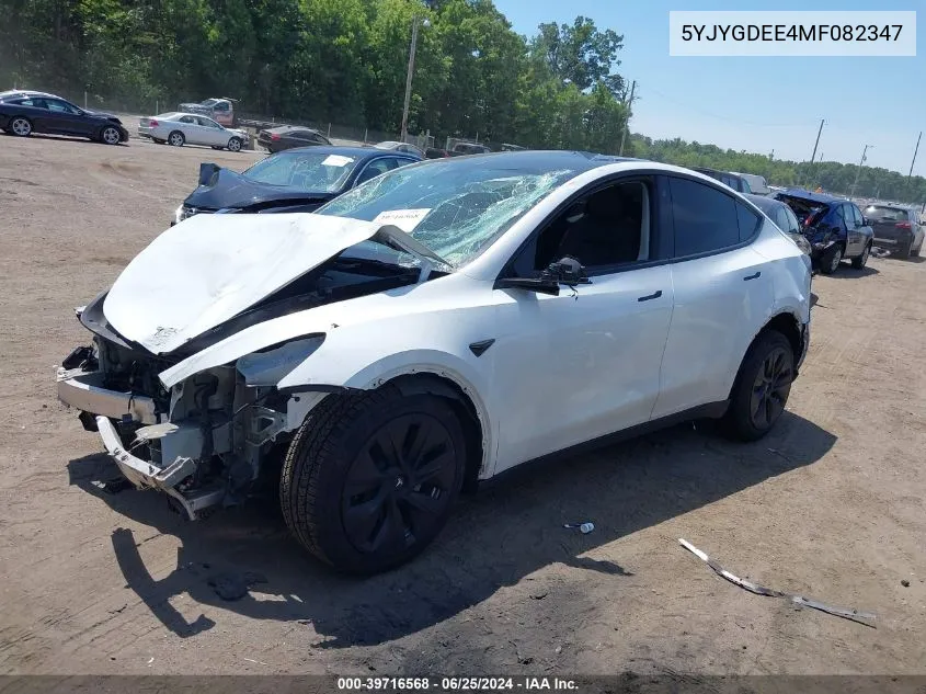 2021 Tesla Model Y Long Range Dual Motor All-Wheel Drive VIN: 5YJYGDEE4MF082347 Lot: 39716568