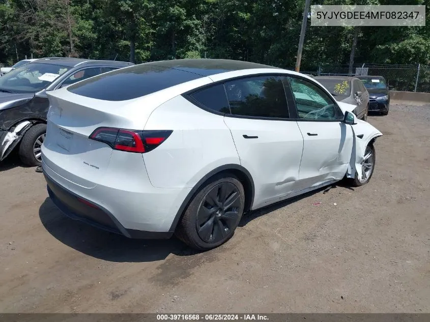 2021 Tesla Model Y Long Range Dual Motor All-Wheel Drive VIN: 5YJYGDEE4MF082347 Lot: 39716568