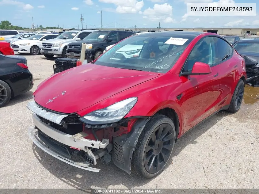 2021 Tesla Model Y Long Range Dual Motor All-Wheel Drive VIN: 5YJYGDEE6MF248593 Lot: 39741182