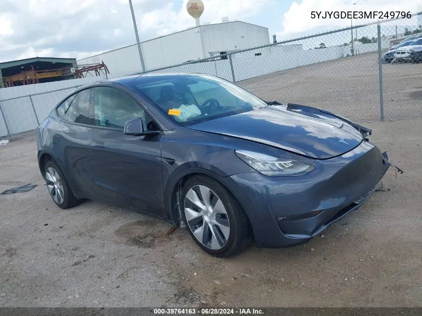 2021 Tesla Model Y Long Range Dual Motor All-Wheel Drive VIN: 5YJYGDEE3MF249796 Lot: 39764163