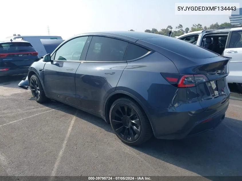 2021 Tesla Model Y Standard Range Rear-Wheel Drive VIN: 5YJYGDEDXMF134443 Lot: 39795724