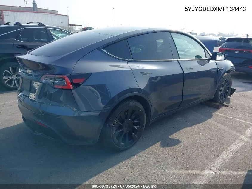 2021 Tesla Model Y Standard Range Rear-Wheel Drive VIN: 5YJYGDEDXMF134443 Lot: 39795724