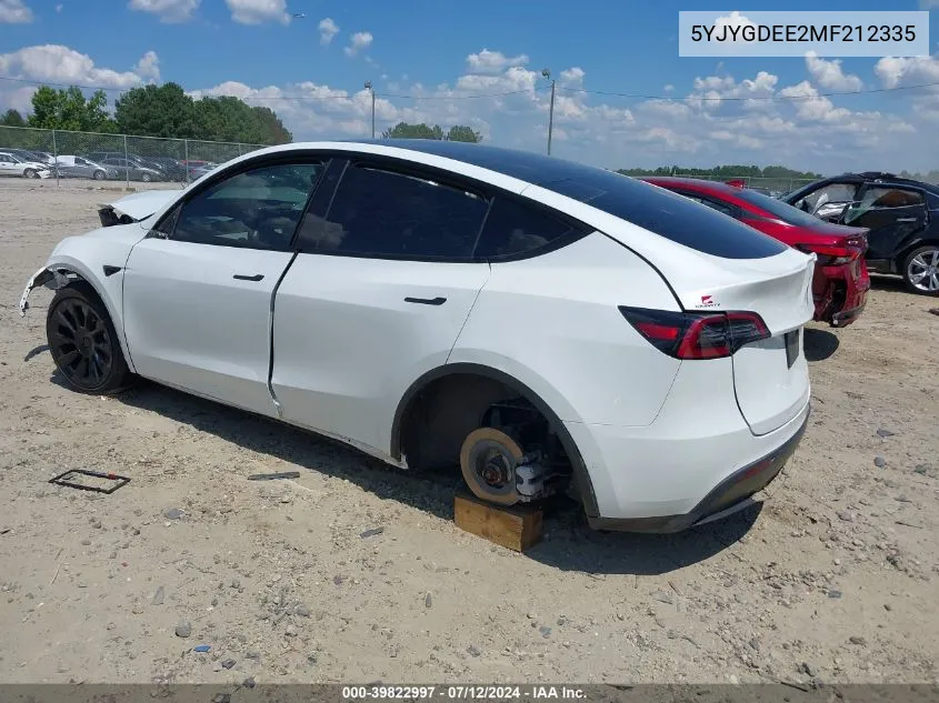 2021 Tesla Model Y Long Range Dual Motor All-Wheel Drive VIN: 5YJYGDEE2MF212335 Lot: 39822997